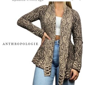 Anthropologie Moth The Eyes Have It Belted Brown Open Cardigan
